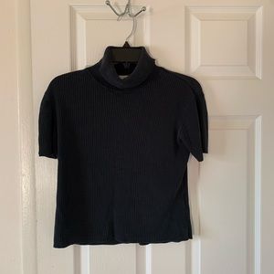 Pure silk mock neck short sleeved shirt